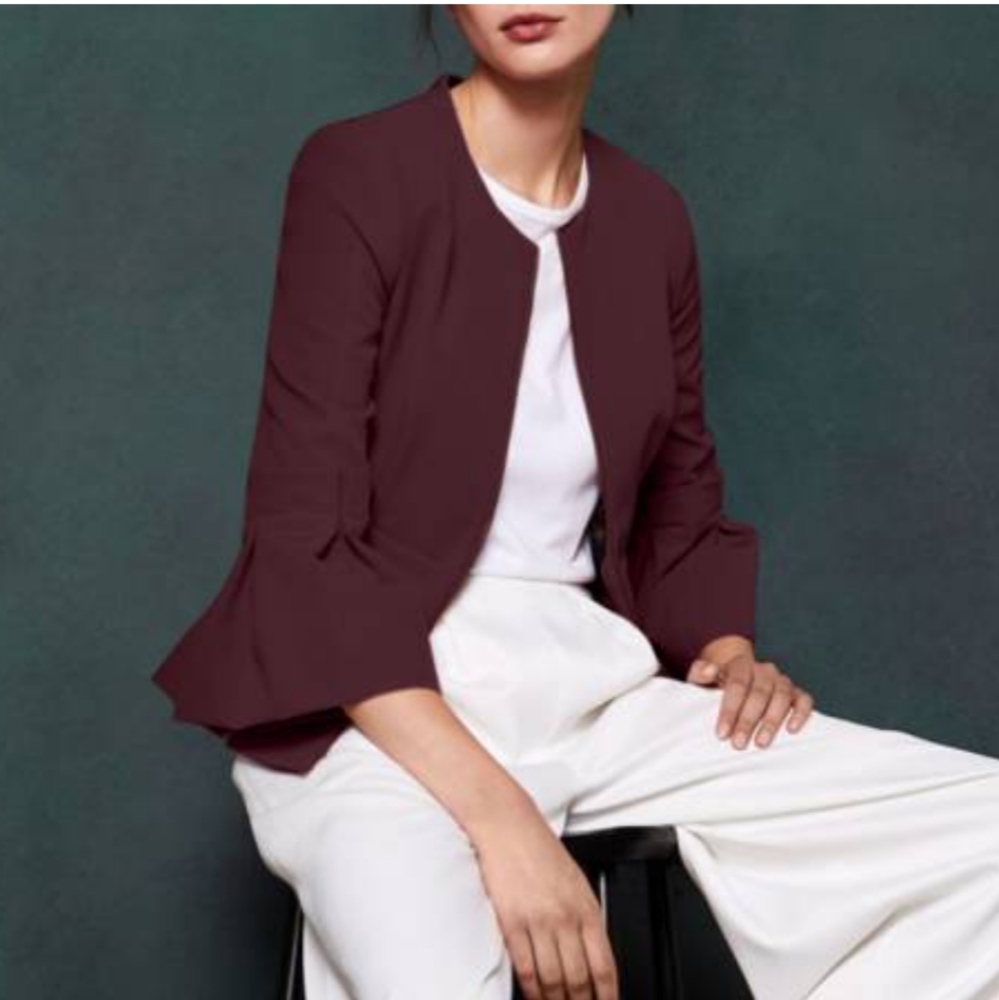 Ted Baker London Purple Peplum Crop Sleeve Jacket
